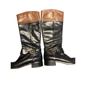 Michael Kors Women Size 9 1/2 US Black/Brown Knee High Leather Boots